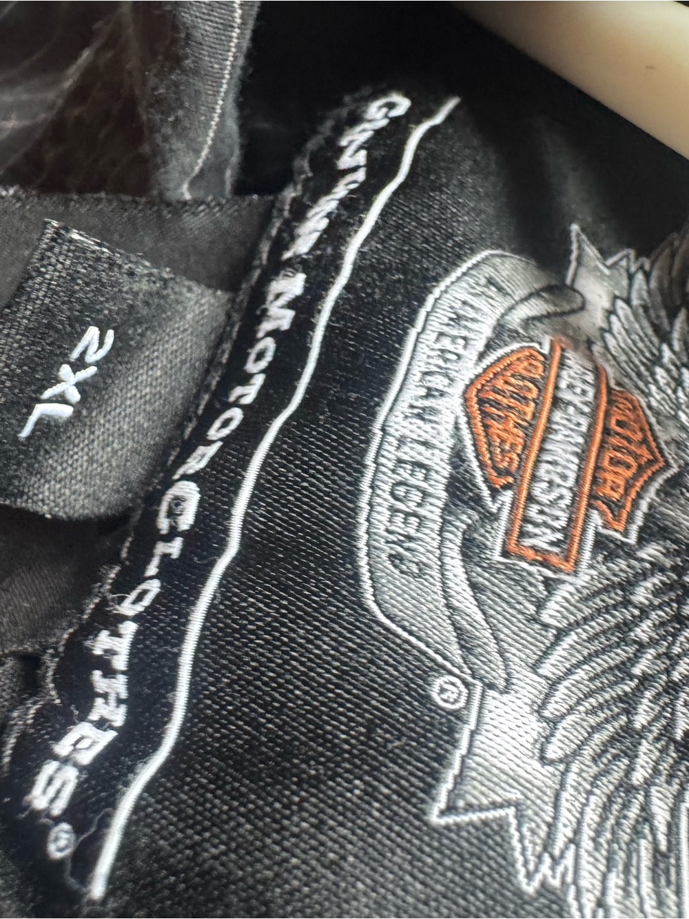 Harley-Davidson Black Pinstripe Short Sleeve Button-Down Shirt with White Logo - Picture 5 of 6